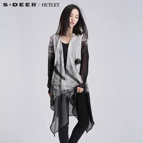 sdeer圣迪奥轻薄抽象水墨晕染长袖开衫防晒服S16181780图片