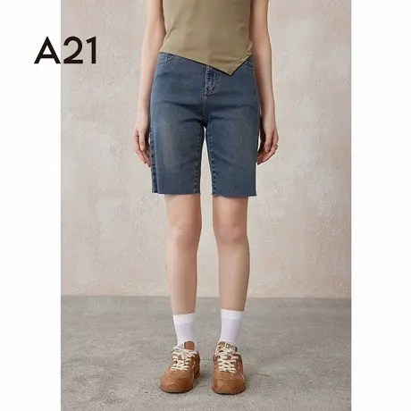 A21女装显瘦弹力高腰窄脚牛仔短裤2025夏季简约渐变五分裤子商品大图