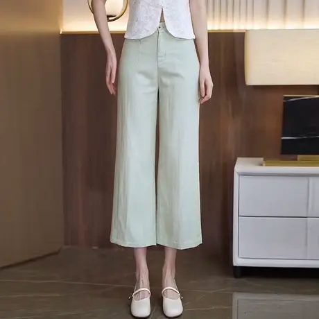 天丝亚麻裤女夏季薄款舒适透气八分直筒休闲裤时尚百搭宽松阔腿裤商品大图