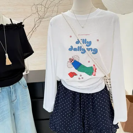 夏季韩系时尚印花宽松薄款凉感防晒衫设计感小众长袖t恤女上衣潮商品大图