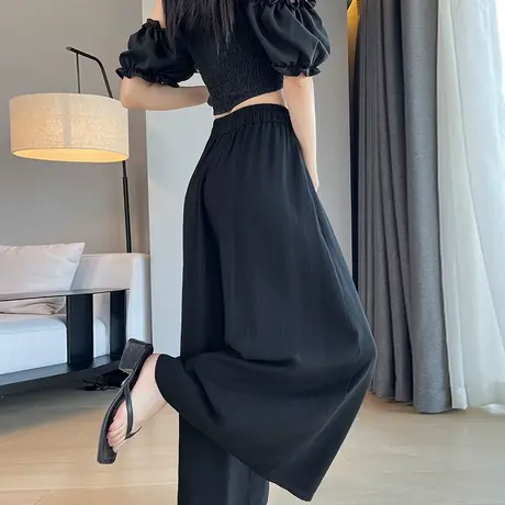 冰丝亚麻阔腿裤裙女夏薄款高腰垂感宽松显瘦小个子八九分棉麻裙裤商品大图