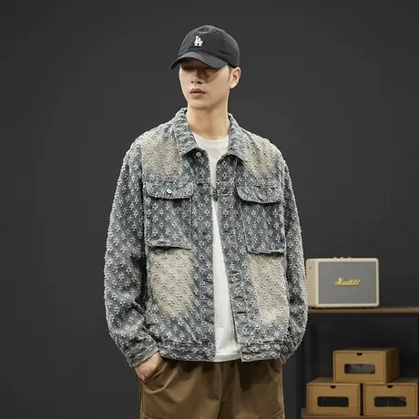 回力美式潮牌提花牛仔外套男春秋季2025新款复古情侣宽松夹克上衣商品大图