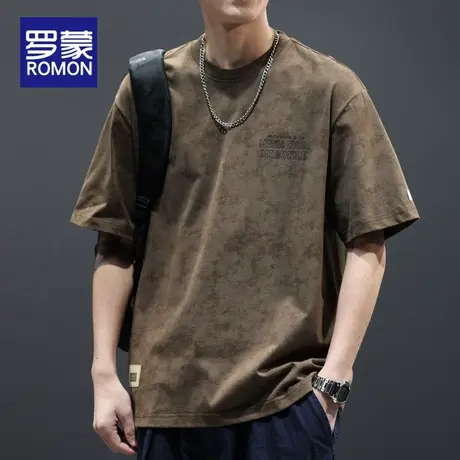 罗蒙夏季潮牌2025重磅纯棉短袖T恤男宽松大码复古男士ins圆领半袖图片