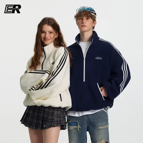 ER三条杠半开衫刺绣立领卫衣男女春秋美式oversize学生运动服外套图片