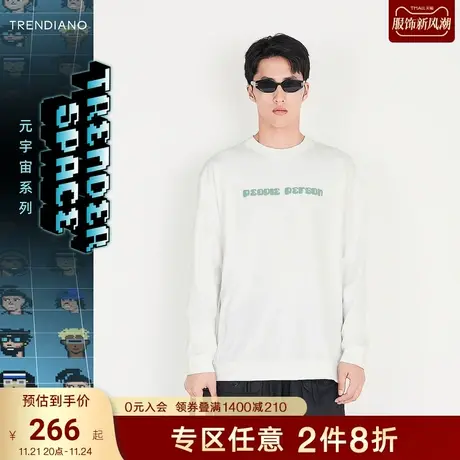 TRENDIANO官方潮牌男装秋季新款宽松长袖纯棉印花T恤男士上衣图片