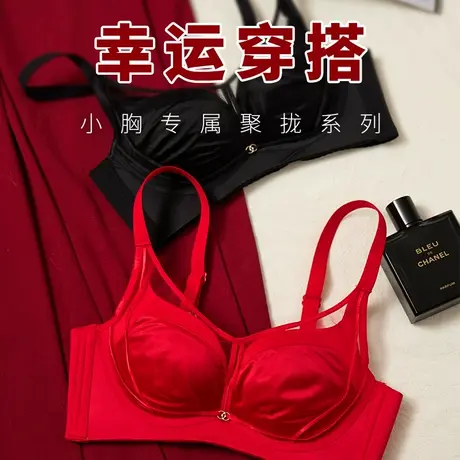 无痕缎面内衣女小胸聚拢显大性感胸罩无钢圈上托防下垂收副乳文胸商品大图