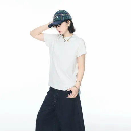 美式复古半高领短款纯色短袖t恤女夏季2025新款显瘦正肩上衣潮牌图片