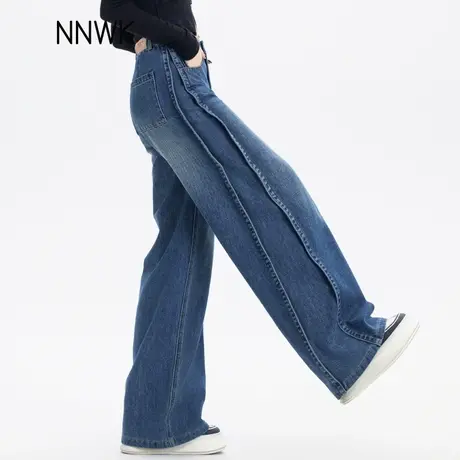 设计感复古阔腿牛仔裤女2025年新款春秋时尚宽松慵懒风休闲直筒裤商品大图
