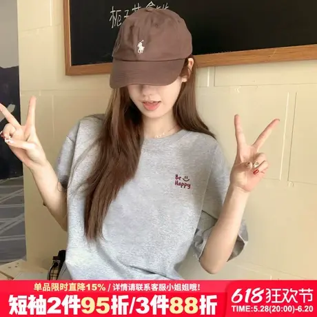 chic简约风百搭纯棉灰色正肩短袖t恤女宽松韩版休闲重磅半袖上衣图片