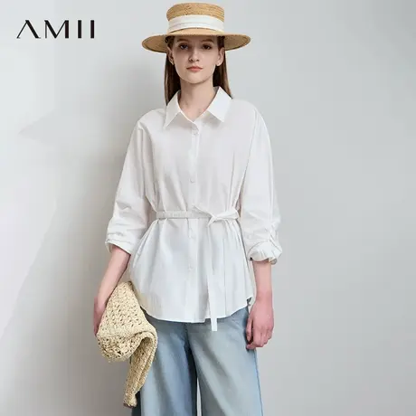 AMII【极简风衬衫】极简风气质商务通勤衬衣收腰绑带衬衣衬衫女商品大图