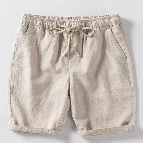 亚麻短裤男夏季透气运动裤棉麻布排汗宽松紧系带五分沙滩裤中裤潮商品大图