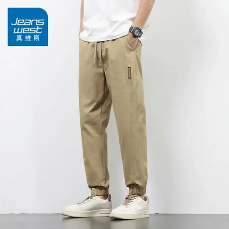 KZ真维斯卡其色纯棉潮牌休闲长裤男士工装束脚男裤子宽松紧春秋季图片