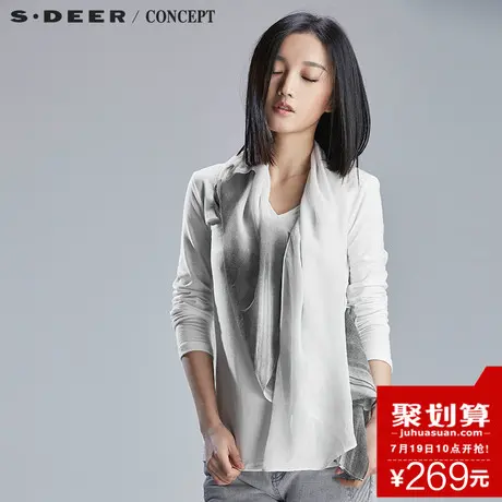sdeer圣迪奥女秋装灵动垂褶搭片印花长袖T恤S16180226图片