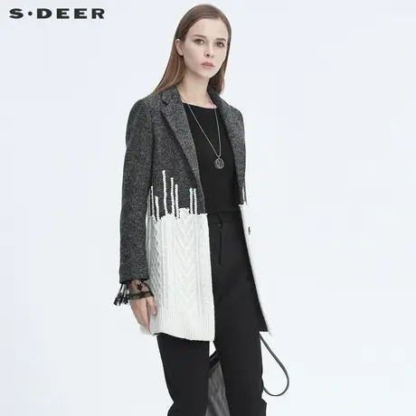 sdeer圣迪奥女装休闲平驳领撞色针织拼接毛呢西装外套S19382251图片