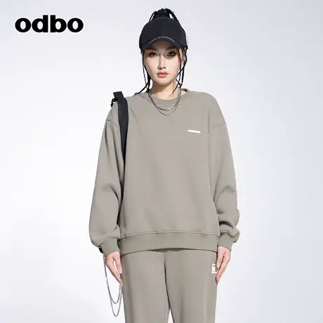 odbo/欧迪比欧原创设计休闲气质圆领长袖卫衣女秋冬宽松百搭上衣商品大图
