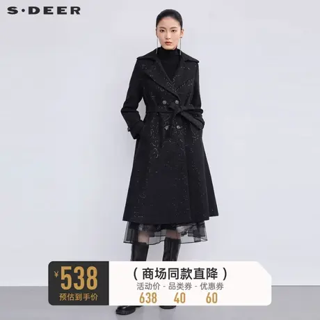 sdeer圣迪奥冬装女装休闲翻领收腰毛呢大衣S224Z2528图片