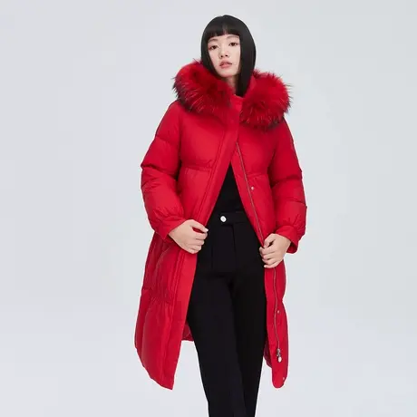 艾莱依奥莱羽绒服冬季长款女休闲北貉毛领长款加厚外套保暖清仓图片