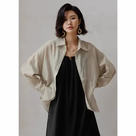 弥古复古天丝衬衫上衣夏季薄款防晒开衫女吊带裙外搭罩衫法式衬衣商品大图