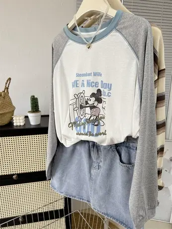 包臀中长款雪花薄棉亲肤百搭插肩长袖T恤夏款女韩系INS宽松防晒衫商品大图