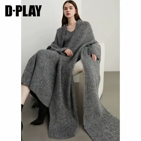 DPLAY秋季百搭日常灰色含羊毛针织开衫宽松软糯毛衣外套女商品大图