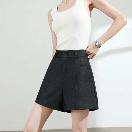 休闲西装短裤女夏季薄款高腰高级感百搭宽松黑色显瘦a字阔腿热裤商品大图