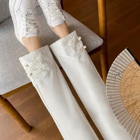 新中式国风盘扣刺绣烟管裤女春夏2025新款宽松高腰显瘦休闲直筒裤商品大图