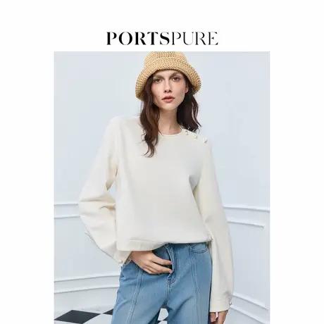 宝姿PORTSPURE女装2025夏季新品淡人波嬉珍珠纽扣套头卫衣商品大图