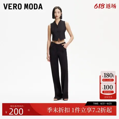 Vero Moda休闲裤女2025夏季新款腰边蕾丝装饰直筒裤时尚通勤商品大图