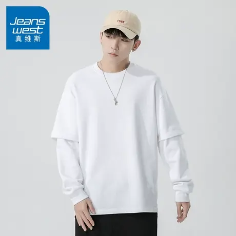 N5真维斯男士圆领卫衣2025秋季新款美式宽松假两件男生春秋上衣服商品大图