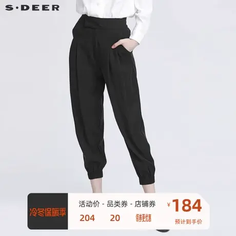 sdeer圣迪奥女装松紧拼接高腰压褶哈伦裤九分裤S22160806🛴商品大图