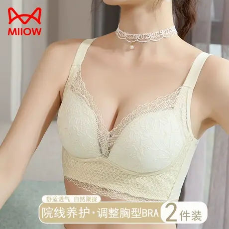 猫人内衣女薄款透气聚拢小胸文胸收副乳防下垂无钢圈蕾丝夏季美背商品大图