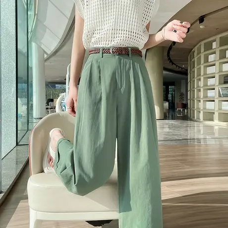 八分冰丝棉麻阔腿裤女夏季薄款高腰宽松直筒小个子九分亚麻休闲裤商品大图