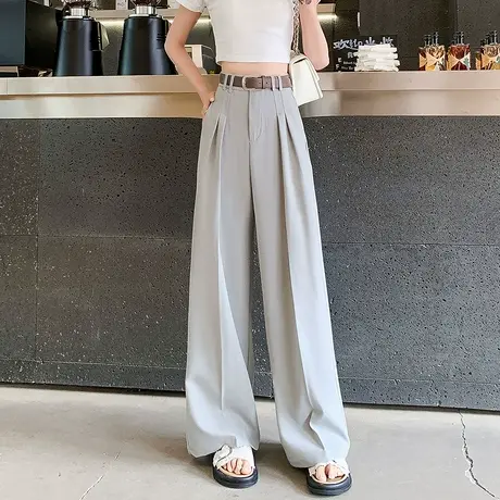 时尚气质休闲裤2025年夏季新款女宽松阔腿休闲纯色慵懒西装长裤商品大图