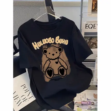 欧货胖mm大码短袖t恤女装2025年夏季宽松欧洲站黑色显瘦半袖上衣商品大图