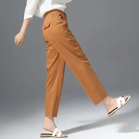 爱玛橙夏季薄款清凉天丝棉哈伦裤女高腰显瘦休闲裤冰丝九分萝卜裤商品大图
