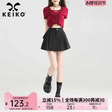 KEIKO 设计感蝴蝶结饰阔腿短裤25夏季甜系挺廓高腰A字休闲裤裙裤商品大图