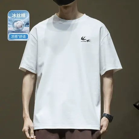 加肥加大冰感棉凉感短袖T恤男2025夏季新款宽松大码潮流印花体恤图片