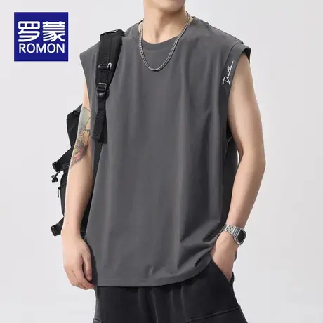 罗蒙男士背心夏季2025新款圆领休闲男生时尚训练夏天坎肩无袖T恤图片