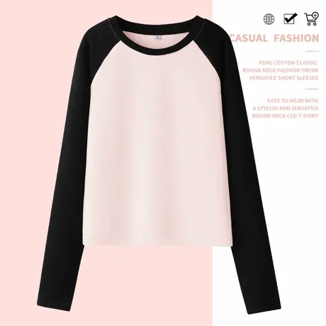 KWV真维斯长袖t恤2025新款女秋季显瘦修身美式设计感短款上衣图片