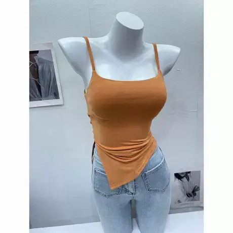 炒鸡爱~纯欲辣妹性感侧开叉吊带小背心女外穿修身带胸垫美背上衣图片