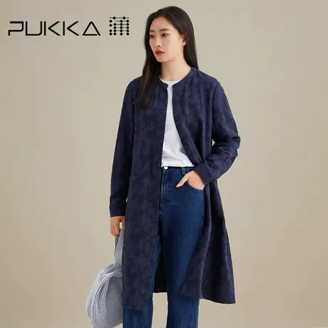 蒲PUKKA 棉麻连衣裙女春秋装提花宽松休闲长袖中长款衬衫商品大图