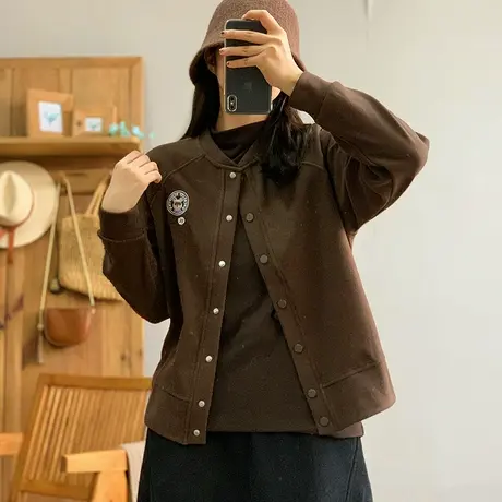 dza 复古短款宽松棒球服女秋冬外穿德绒休闲外套纯色立领长袖上衣图片