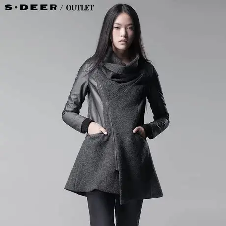 【新品】sdeer圣迪奥专柜正品女装百搭斜门襟堆领女士外套3381832图片