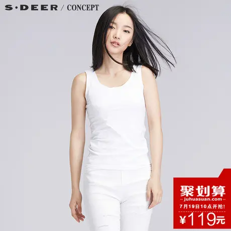 sdeer圣迪奥女装夏简约纯色圆领修身上衣S16280391图片