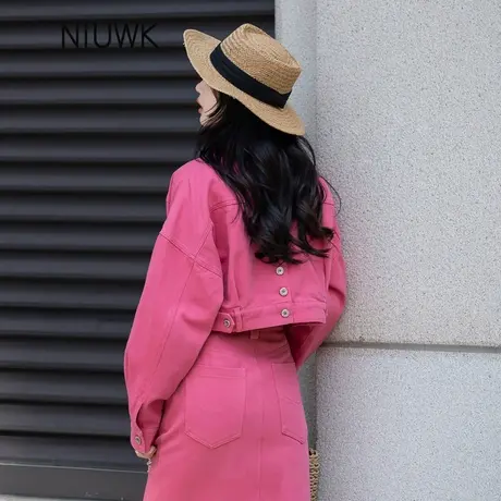 2025春秋季新款牛仔外套女短款设计感上衣韩系小个子玫红色开衫商品大图