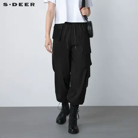 sdeer圣迪奥秋装抽绳松紧立体工装阔腿长裤女S22160802图片