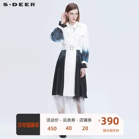 sdeer圣迪奥女装休闲翻领收腰双排扣渐变不规则风衣S22181805图片
