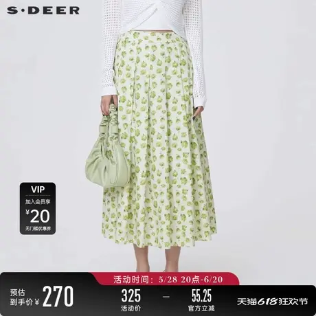 【商场同款】sdeer圣迪奥淡人高腰印花百褶A字长裙伞裙S24281101图片