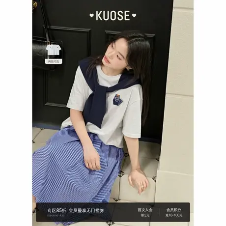 阔色灰色碎花刺绣短袖纯棉T恤女2025夏季新款半袖宽松白色上衣图片