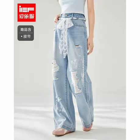 IEF/爱依服裤子2025夏季新款美式潮酷个性辣妹破洞设计牛仔阔腿裤商品大图